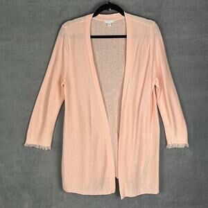 J Jill Sweater Womens Medium Pink Linen Cardigan Lightweight Boho Resort Preppy